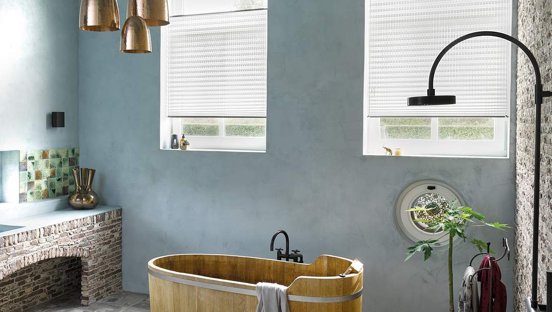 Plisse shades in bathroom